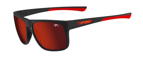 Tifosi Gafas Swick de una sola lente: diseño moderno y duradero, ideal para uso activo e informal, negro satinado/carmesí/rojo ahumado