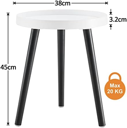 APICIZON Side Table White and Black, Modern Coffee Tray End Table for Bedroom, Living room, Bedside Table Nightstand for Small Space, 38 x 45 cm