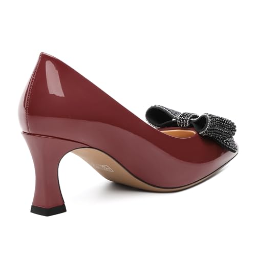 Image of Heels for Women Closed Patent Pointed Toe Bow Pumps Slip on Kitten Low Heels Wedding Party Dress Office Shoes 2.5Inch