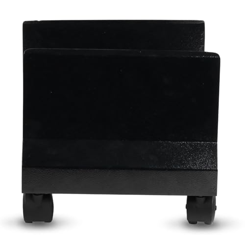 Image of Metal CPU Trolley Stand with Wheels | Adjustable Desktop CPU Holder | Heavy Duty Computer Tower Stand with Lockable Casters | Space Saving PC Cabinet Stand