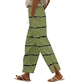 NSICBMNO Sommerhose für Damen, Baumwolle, Leinen, elastische Taille, weites Bein, gestreift, Jogger, Harems-Yogahose, Kordelzug, Sweathose, Baggy-Jogginghose für Urlaub, Strand, Streetwear, 01
