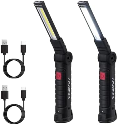 Tolesum 2 Stück LED Akku Arbeitsleuchte Werkstattlampe – USB-C Wiederaufladbar, COB Handlampe mit Magnet & Haken, KFZ Inspektionsleuchte für Auto Reparatur, Werkstatt, Camping, Not