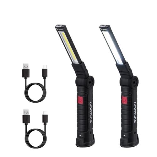 Tolesum Lampe de Travail, Rechargeable COB Baladeuse LED Ultra Lumineuse avec Base Magnétique, 5 Modes, pour Garage, Camping, d'urgence, etc - 2 Pièces -...
