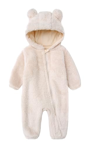 Image of Baby Furry Jumpsuit Infant Bear Onesies Zipper Long Sleeve One-Piece Romper Hoodie Baby Outwear Snowsuit