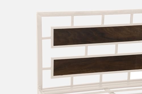 Image of Zeek Metal Extra Single Size Bed Without Storage | Wrought Iron Single Bed with Headboard & Footboard| Sturdy Powder Coated Platform Cot for Bedroom (Zeek Ivory)