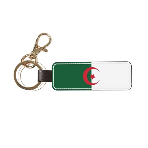 Porte-clés en cuir avec drapeau de l'Algérie - Cadeau personnalisé - Convient comme cadeau d'anniversaire, Drapeau de l'Algérie, taille unique