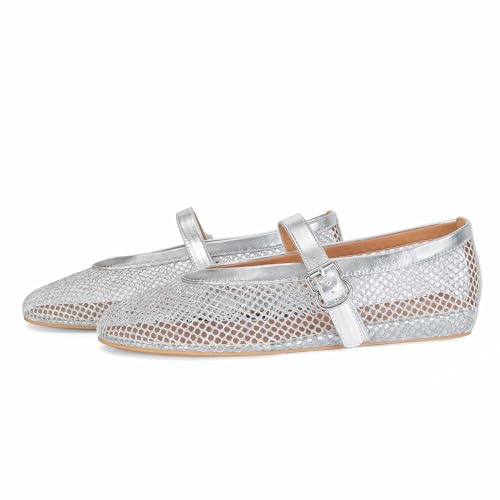 Image of MICIFA Women's Mesh Ballet Flats Fishnet Ballerina Flats Buckle Strap Mary Jane Causal Daily Dress Shoes