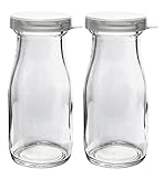 Old Fashioned Heavy Clear Glass Half Pint Milk Bottle, Decanter Cream Server. With Lid (2)