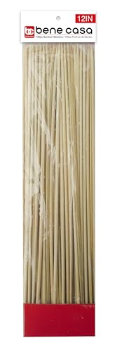 Bene Casa 100-Piece Bamboo Skewer Pack, 12in Bamboo Skewers, 100% Natural Bamboo, Eco-Friendly Skewers, Food Grade Skewers for Cooking
