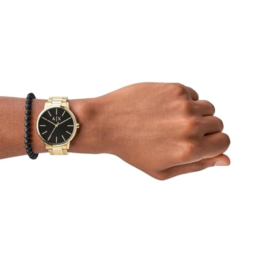 Image of A|X Armani Exchange Men's Watch with Three-Hand Analog Display and Stainless Steel or Leather Band, Watch for Men, Gold, bracelet