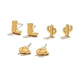 MUYAN Small Western Earrings for Women Trendy Hat Boots Cactus Studs 3 Pairs Country Style Jewelry Cowgirl Outfit Accessories