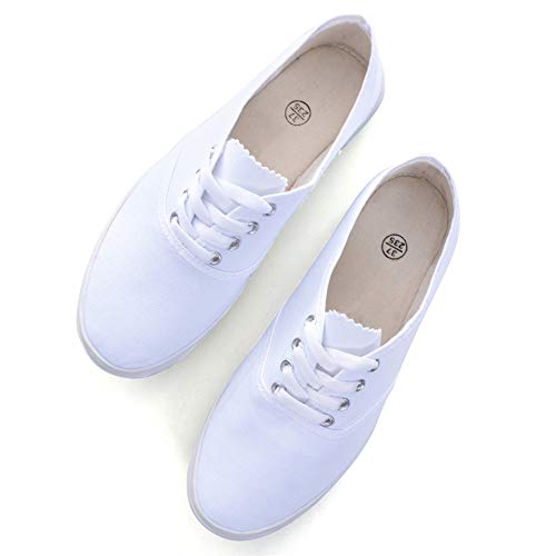 Women's Low Heel Canvas Flats,Slip on Round Toe Comfortable Flats Shoes