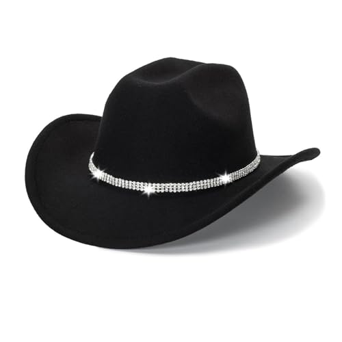 Sombrero clásico de vaquero occidental para hombres y mujeres, sombrero Fedora con hebilla y correa en T ajustable, perfecto para trajes de vaquera y trajes de vaca para niñas, tejanas de moda para