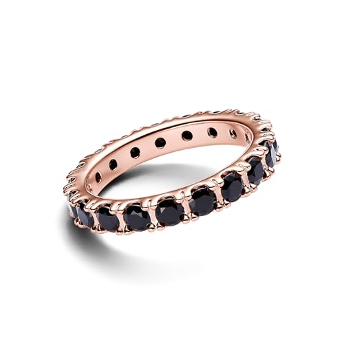 PANDORA Timeless Anello placcato in oro rosa 14k con cristallo nero, 54