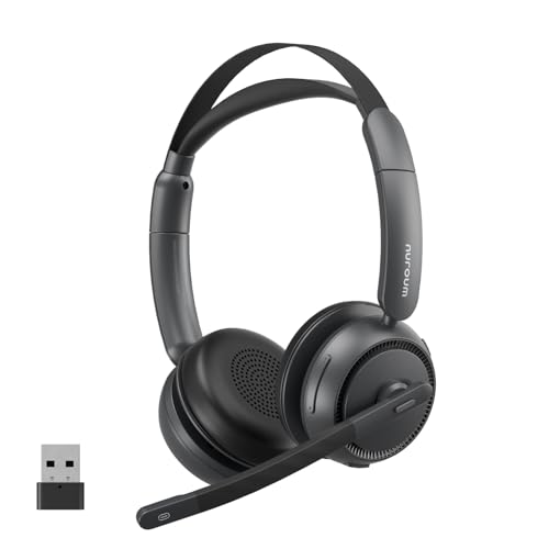 Nuroum HP31-DU Auriculares Inalambricos Bluetooth con Microfono, Cascos con Cancelación de Ruido ENC, Dongle/USB-A&C/Bluetooth, Cómodos y con 45 Horas de Autonomía para Trabajo/Oficina/Hogar/Llamadas