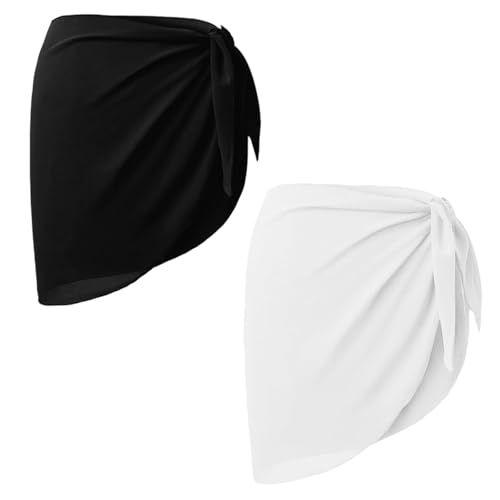 ZXJLWR 2 Stück Chiffon Strandtuch für Strand und Pool, Pareo Damen Strand, Elegantes Strandkleid für Urlaub und Party, 135cm-175cm (Schwarz + Weiß)