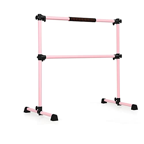 GYMAX Ballet Barre, Portable Pilates Barre Freestanding with Double Dance Bar Stable Construction, for Dancing Stretching Ballet (Pink)