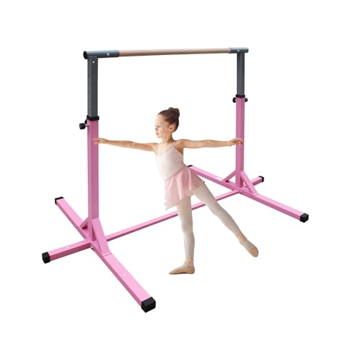 Dithoko Adjustable Kids Gymnastics Bar – Junior Training Kip Bar with 13 Height Settings, Safe, Sturdy, and for Home Gymnastics Practice (Pink)