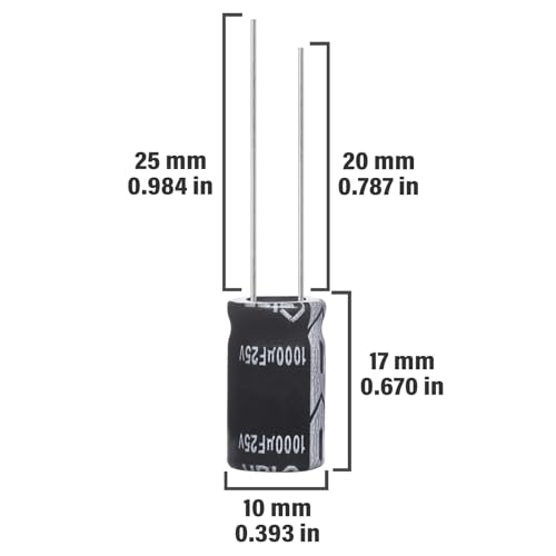 ALLECIN 1000uF 25V 10x17mm Electrolytic Capacitor 1000 uF MFD 25 Volt 0.39x0.67in Aluminum Capacitors (Pack of 10)