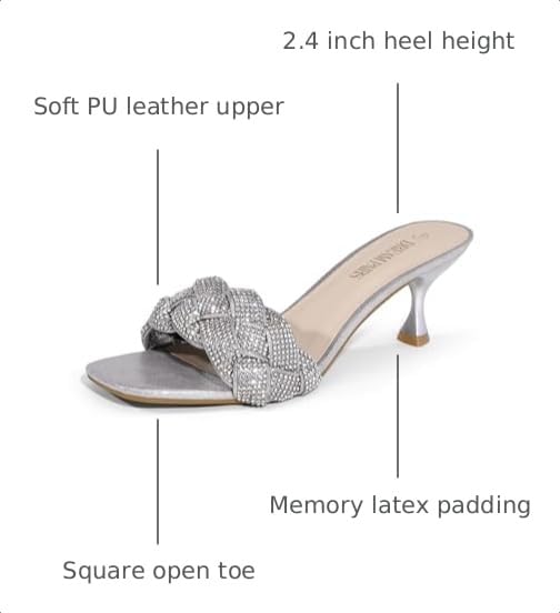Image of DREAM PAIRS Heels for Women Rhinestone Open Toe Low Kitten Heels Sexy Stilettos Heels Pump Sandals Party Evening Prom Dance Dress Shoes