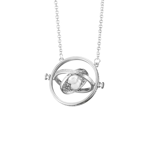 Time Hourglass Necklace Silver, Magical Travel Hourglass Rotating Pendant Necklace, Gift Fans Costume Jewelry
