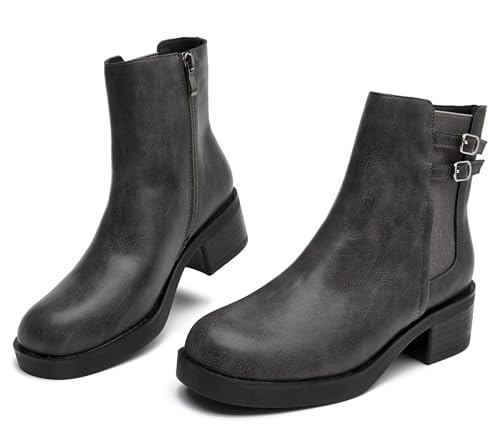 DADAWEN Women's Chelsea Ankle Boots Side Zipper Chunky Block Low Heel Booties Platform Lug Sole Short Boots