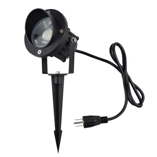 J.LUMI GBS9809 LED Spotlights, 9W 120V Line Voltage, 5000K Daylight, with Metal Ground Stake, Outdoor Flag Light, Landscape Spotlight, Corded Plug, Not Dimmable