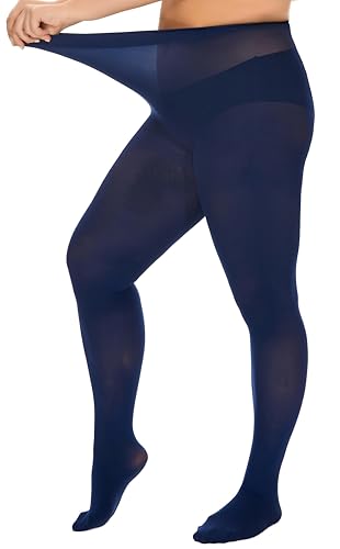 Image of DUCMODA Plus Size Tights for Women, Ultra Soft Solid Color Semi-Opaque Pantyhose, Nylon High Waist Stockings 1X 2X 3X 4X