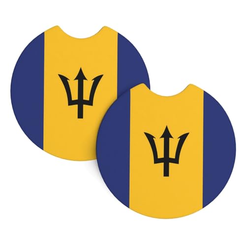 YYHHAOFA Lot de 2 sous-verres de voiture imprimés drapeau de la Barbade – Durable, imperméable et élégant pour porte-gobelet