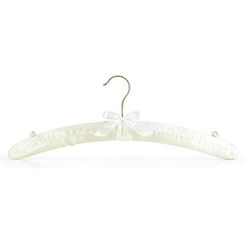HANGERWORLD 5 Ivory 17inch Satin Padded Top Garment Wedding Clothes Coat Hangers with Buttons Cover