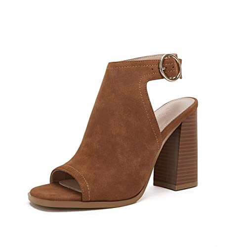 Image of Ermonn Women's Open Peep Toe Sandals Chunky Block High Heel Cutout Booties