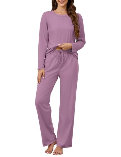 Image of KCW Womens Pajamas Sets 100% Cotton 2 Piece Lounge Set Long Sleeve Tops and Pants Soft Pjs Sleepwear with Pockets