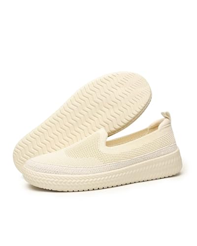 Women's Slip-on Loafers Flats Knit Walking Penny Shoes Soft Work Office Comfort Sneakers with Arch Support2