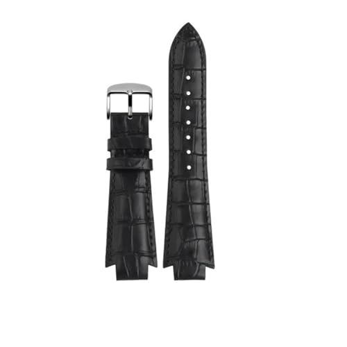 DKWOIS Bracelet de montre en cuir de vachette 24x14mm for bracelet de montre Tissot T60 1853 série L875/975K, extrémité convexe, accessoires(Black silver...