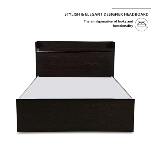Image of DELITE KOM | 1 Year Warranty | Single Bed, Plum Engineered Wood Bed Without Box Storage & with Headboard Shelf Storage, Wooden Bed (83x37 Inches) | Installation Included | Color - Flowery Wenge