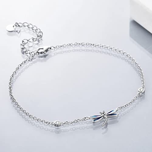 Image of YAFEINI Anklet Bracelets for Women Girls Sterling Silver Hummingbird /Dragonfly /Butterfly Link Chain Anklets Jewelry Gifts