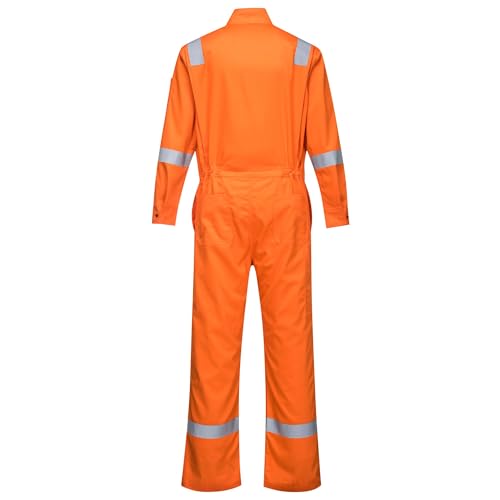 Image of Portwest FR94 Bizflame Fire Resistant Coverall with FR Reflective Tape ASTM NFPA, Orange, Large | Orange, Large, Regular, Dual Hazard, 88 /12 Cotton Nylon, Lightweight, Arc Rated