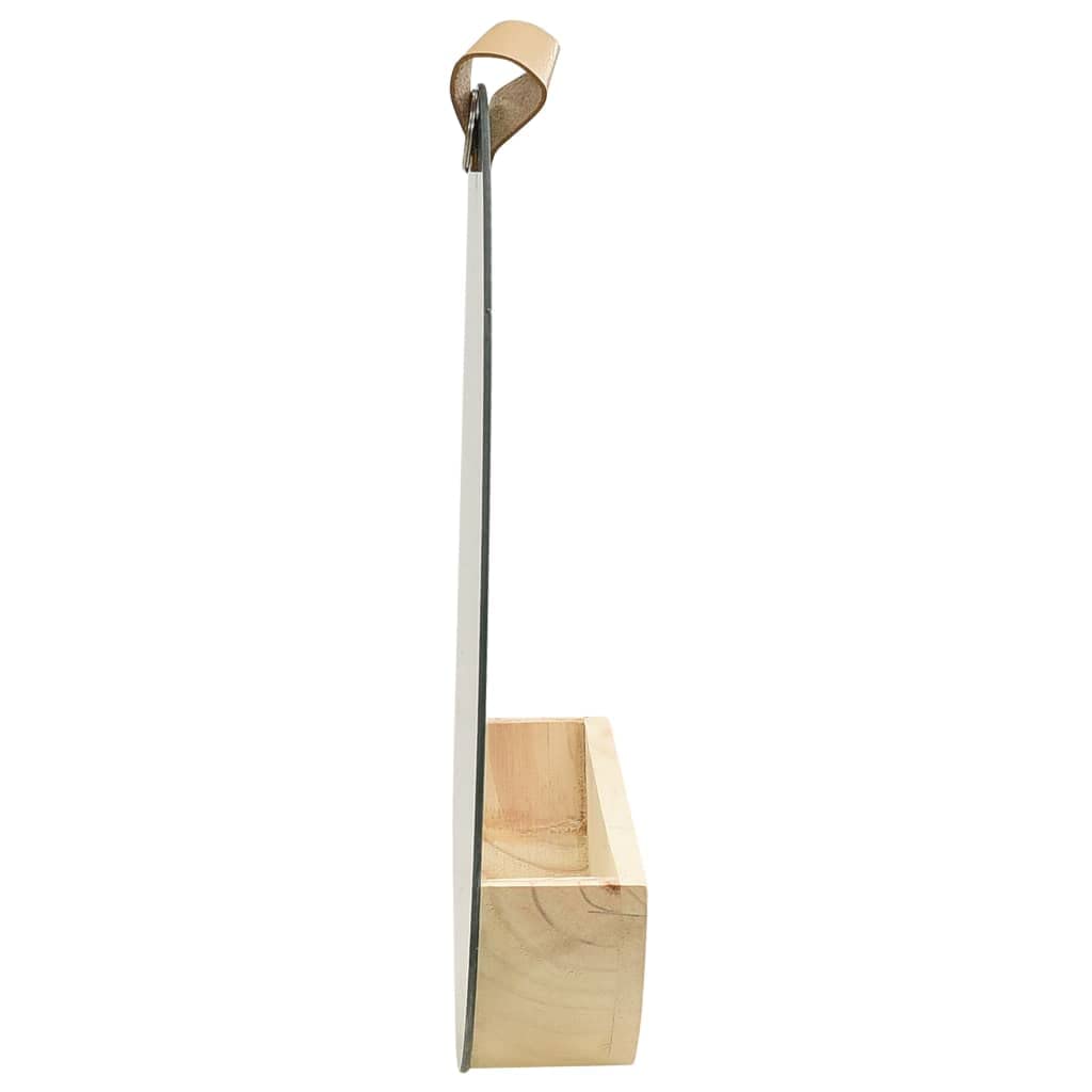 Espejo de pared de madera de pino macizo de 35 cm, soporte de pared redondo con estante para baño, pasillo o dormitorio, para cosméticos y cepillos de dientes