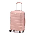 Hard Shell PC Carry on Cabin Approved 20'' Lightweight Suitcase Luggage Trolley with 4 Spinner Wheels TSA Combination Lock Suitcase Approved by Over 100+ Airlines (Pink)
