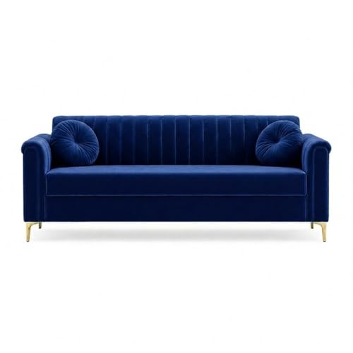 Image of FURNY Dorino 3 Seater Fabric Sofa Set (Dark Blue) Premium Velvet Finish Durable & Comfortable Ideal for Living Room
