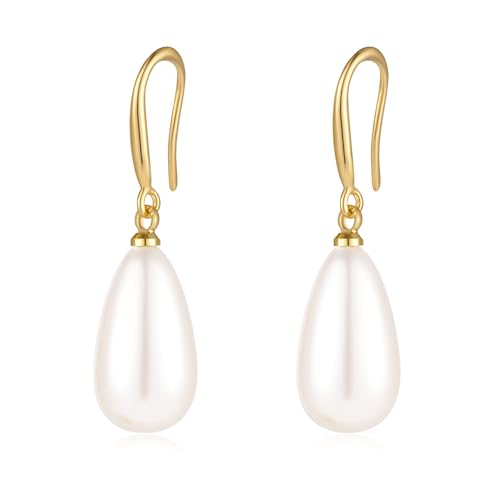 Teardrop Pearl Earrings for Women Minimalist Pearl Drop Earrings Elegant Gold Plated Dangle Earrings Wedding jewelry Bridesmaid Gifts (teardrop pearl)