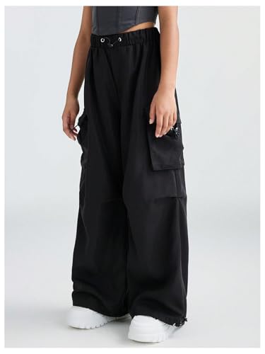 Girl's Cargo Pants High Elastic Waist Wide Leg Sweatpants Baggy Track Pants Trousers4