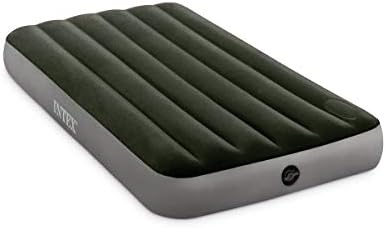 INTEX 64763E Dura-Beam Standard Downy Air Mattress: Fiber-Tech – Queen Size – Built-in Foot Pump – 10in Bed Height – 600lb Weight Capacity, Green