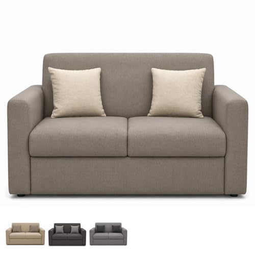 ✅ RICEVERAI - un divano a 2 posti in tessuto poliestere di colore Tortora, misura 125x65x85 cm, completo di 2 cuscini di seduta sfoderabili con cerniera e 2 cuscinetti decorativi a contrasto. Prodotto Made in Italy.