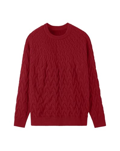 Askdeer Men's Cable Knit Pullover Sweater Long Sleeve Crewneck Sweater Casual Soft Knitted Sweater with Ribbing Edge