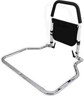 BQKOZFIN Bed Assist Rail, High-Carbon Steel Bedside Handrail with Storage Pocket, Portable Folding Travel Bed Safety Rail, for The Elderly, Pregnant Women, People in Need