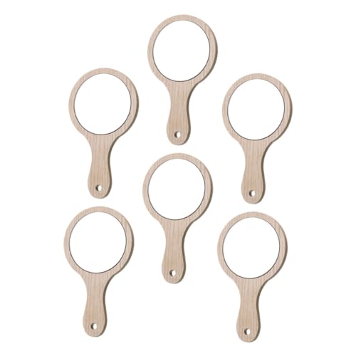 Espejo de maquillaje portátil de madera con mango NOLITOY 6pcs