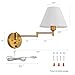 Swing Arm Wall Sconces, Plug-in Wall lamp,Bedroom Wall lamp ， White Fabric Shade，，with dimmable Switch and USB Charging Port, Suitable for Bedside, Living Room, Reading (Golden)
