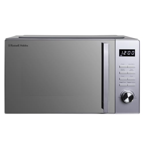 Russell Hobbs Microondas digital de cama plana de 23 L con 800 W de potencia, 8 menús de cocción automática, función de descongelación y bloqueo infantil en plata, RHFM2365S
