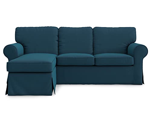 MASTERS OF COVERS Ektorp Loveseat (2 Seat) with Chaise Lounge Cover Replacement Customized for IKEA Ektorp Sectional 3 Seat Sofa Slipcover Replacement-Dark...